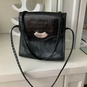 Vintage 90’S Y2K BRIGHTON Designer Black Croc Leather Medium Shoulder Purse Bag